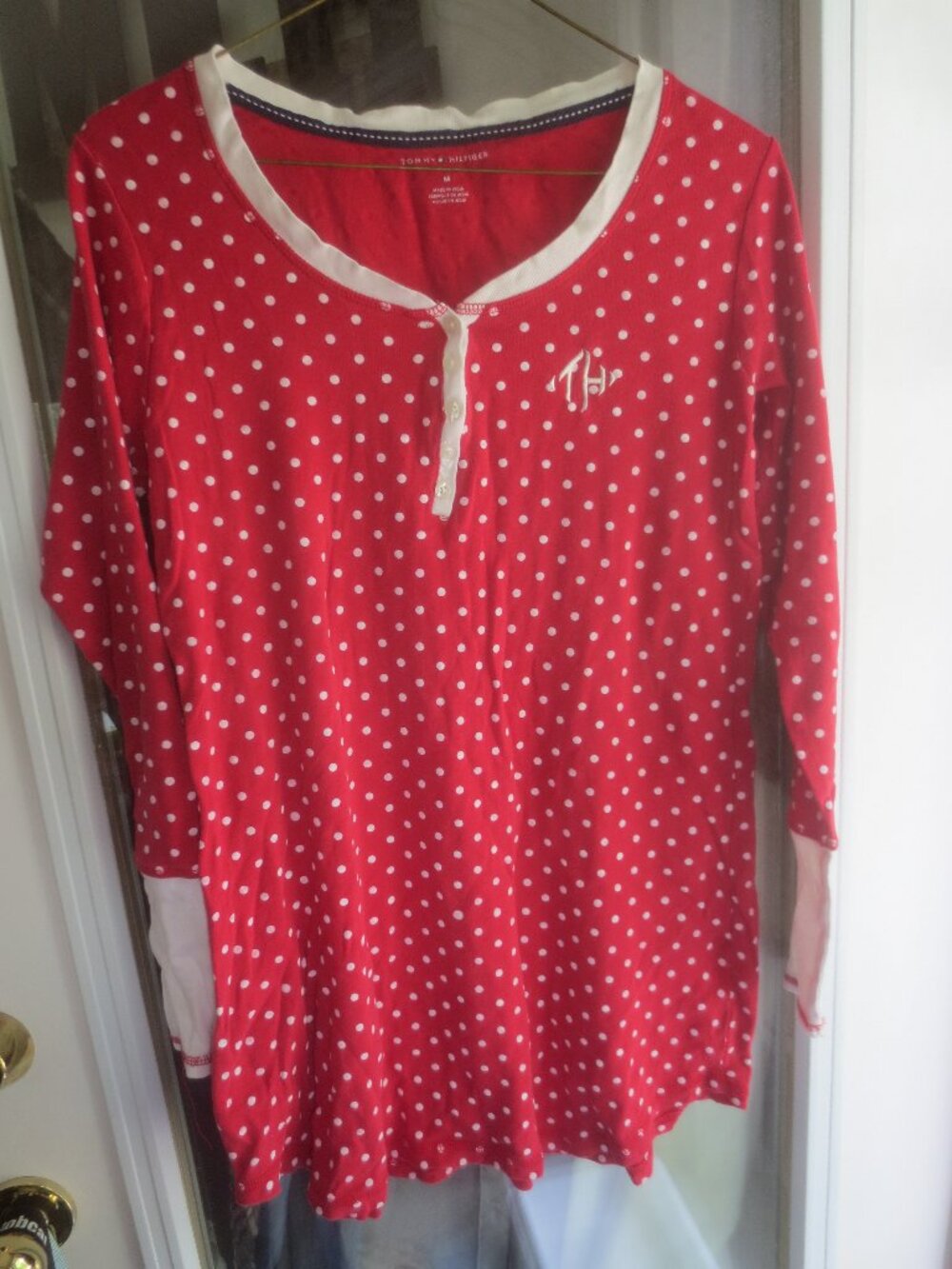 Tommy Hilfiger's Red Polka Dot Sleepwear Long Shirt - Size Medium.
